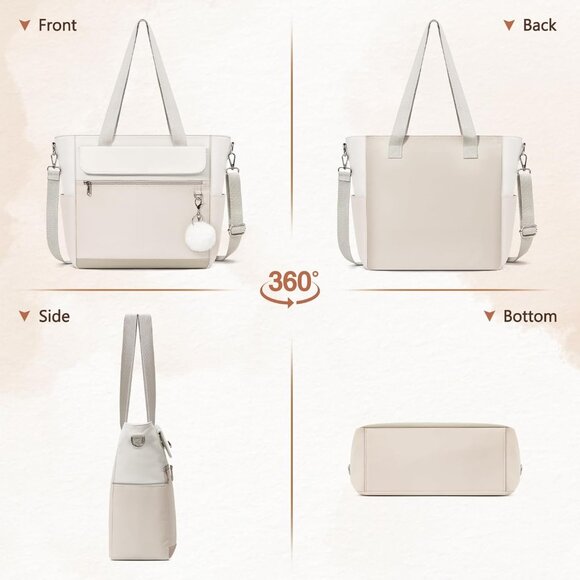 Women Gray With White Multi-Pocket Waterproof Canvas Tote Bags with Zipper - Picture 5 of 6